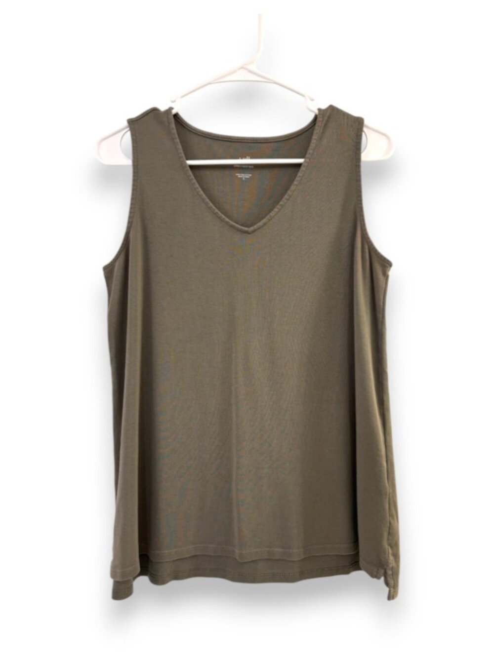 J. Jill Pima V-Neck Tank Top Olive Green Casual Layering 100% Cotton Small